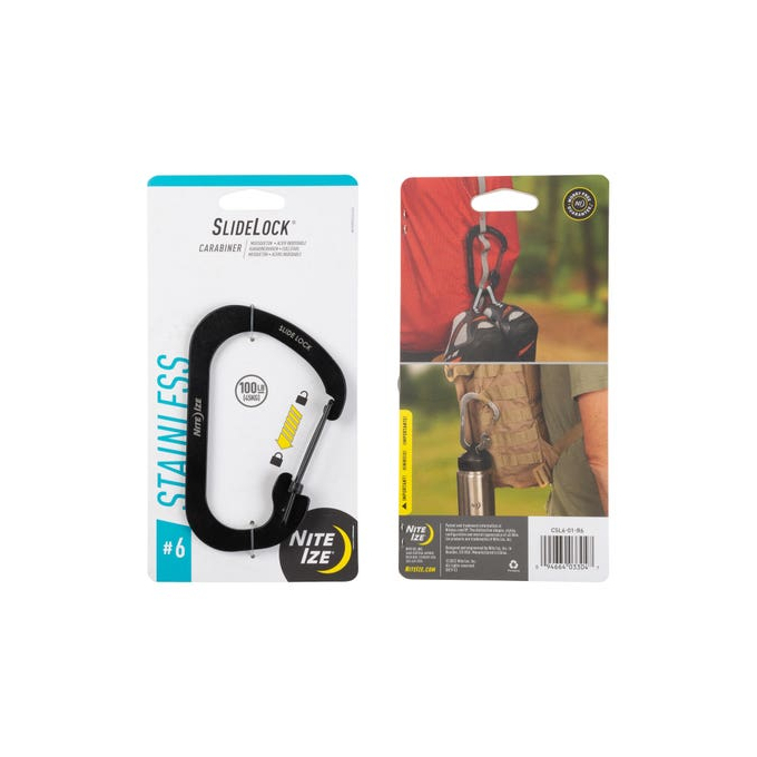 SLIDELOCK® CARABINER STAINLESS STEEL, black - size 6