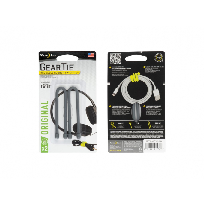 Vázací drát s okem Gear Tie (2ks), šedá CHARCOAL - délka 6"