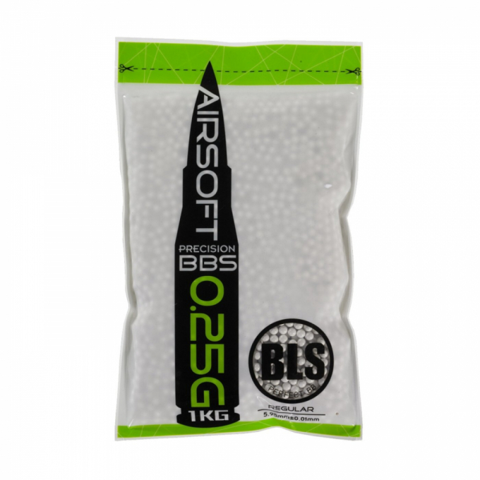 BLS airsoftové guličky PRECISION 0,25g, 4000 BBs (vrecko) - Biela