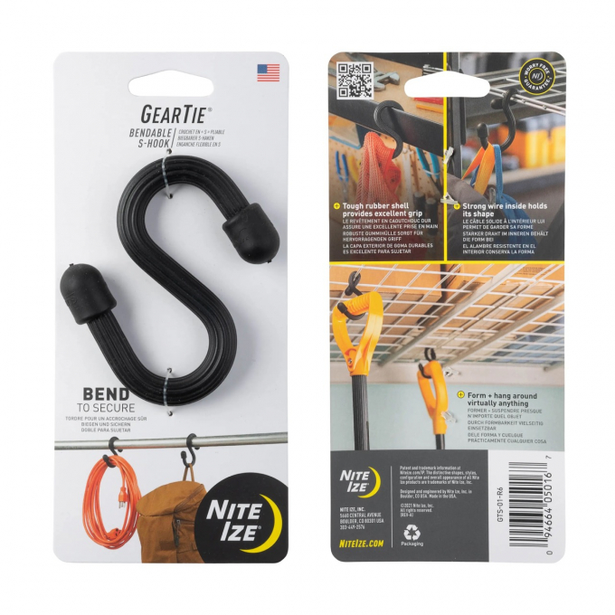 Gear Tie® Bendable S-Hook - black