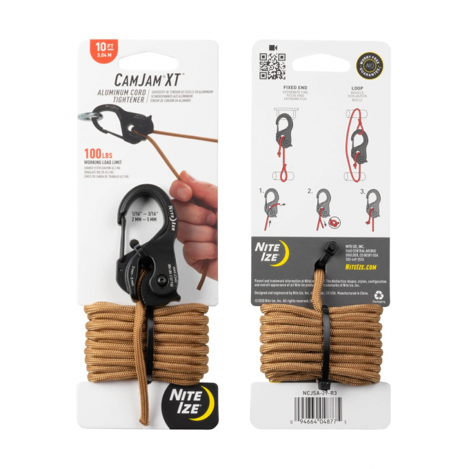 CamJam XT Aluminium Cord Tightener Upínací hliníková karabina + 5m paracord, černá - střední