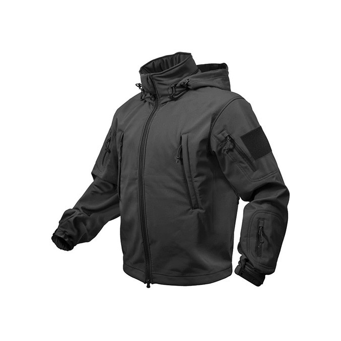 TACTICAL hooded jacket softshell BLACK, SIZE M
